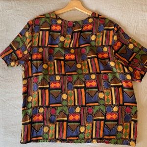 100% Silk 70s Patterned Flowing Tee